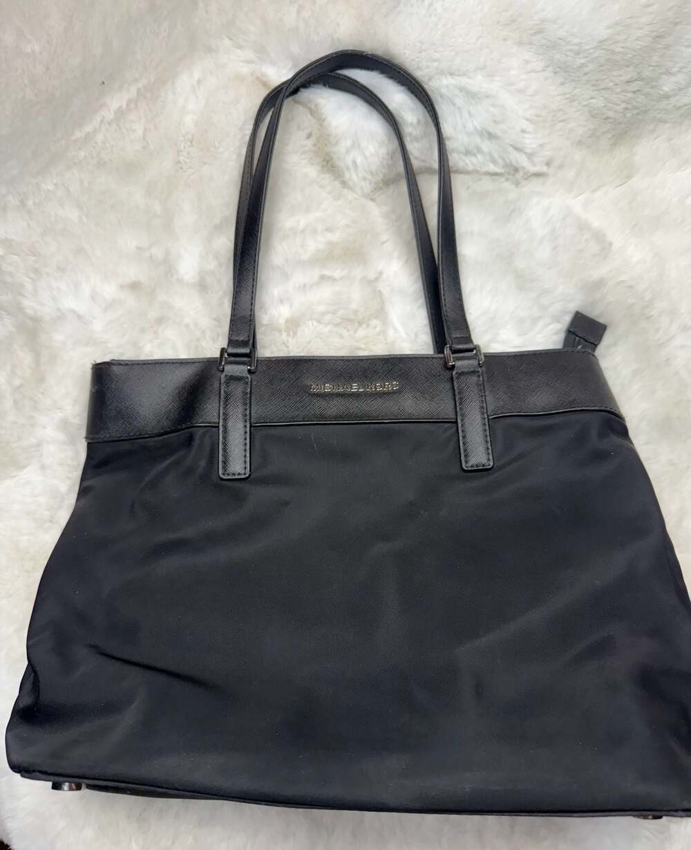 MICHAEL KORS Morgan Medium Black Nylon and Saffiano Leather Tote Bag